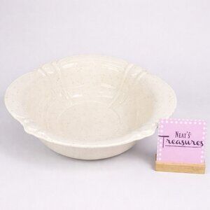 Vintage Treasure Craft SPECKLED Solid Beige Embossed USA Pottery Serving Bowl